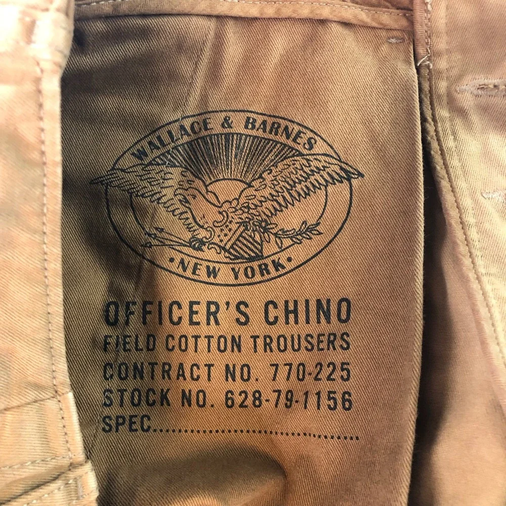 Wallace & Barnes Officer Chino Mens 32x30 Brown Selvedge Cotton Field Trousers